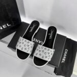 Chanel 24P Beaded Diamond Logo Slippers Silver - Image 2