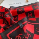 Chanel Square Motif Cc Logo Silk Scarf Red And Black 70Cm - Image 6