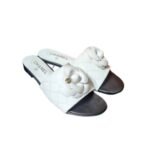 Chanel Camellia Leather Slides White