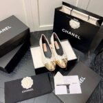 Chanel Leather Cap Toe Ballet Flats White Gold - Image 4