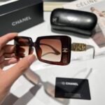 Chanel Rectangle Shiny Design Gradient Sunglasses Brown - Image 4