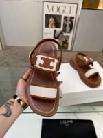 Celine Clea Triomphe Sandal In Calfskin Vegetal Tanning Beige 353872270C04Ub - Image 5