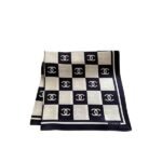 Chanel Square Motif Cc Logo Silk Scarf Black And White 70Cm