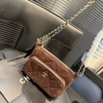 Chanel Clutch With Strap Velvet Effect Nylon Glossy Wrinkled And Gold Metallic Brown 20Cm - Image 4