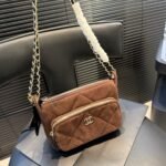 Chanel Clutch With Strap Velvet Effect Nylon Glossy Wrinkled And Gold Metallic Brown 20Cm - Image 3