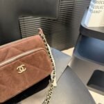 Chanel Clutch With Strap Velvet Effect Nylon Glossy Wrinkled And Gold Metallic Brown 20Cm - Image 5