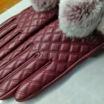 Chanel Rabbit Fur Touch Screen Gloves In Red Nappa Leather - Image 5