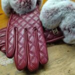 Chanel Rabbit Fur Touch Screen Gloves In Red Nappa Leather - Image 4