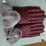 Chanel Rabbit Fur Touch Screen Gloves In Red Nappa Leather - Image 3