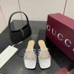 Gucci Women Slide With Crystal Interlocking G Silver Leather 852357 Bnc00 1001 - Image 3
