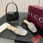 Gucci Women Slide With Crystal Interlocking G Silver Leather 852357 Bnc00 1001 - Image 4