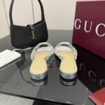 Gucci Women Slide With Crystal Interlocking G Silver Leather 852357 Bnc00 1001 - Image 6