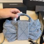 Chanel Mini Bow Bag Washed Denim And Gold Tone Metal Blue 21Cm - Image 8
