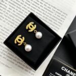 Chanel Cc Faux Pearl Drop Earrings With Gold - Image 6
