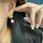 Chanel Cc Faux Pearl Drop Earrings With Gold - Image 4