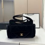 Chanel Large Bowling Bag Velvet Effect Nylon Gold Tone Metal In Black 27Cm AS5054 B21379 94305 - Image 2
