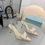 Prada Mesh Fabric Slingback Pumps In White - Image 2