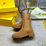 Fendi Filo Boots Brown Leather And Ff Fabric Biker Boots 8T8576Ayf2F1Tyi - Image 4