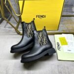 Fendi Filo Boots Black Leather And Ff Fabric Biker Boots 8T8576A379F1Tog - Image 4