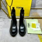 Fendi Filo Boots Black Leather And Ff Fabric Biker Boots 8T8576A379F1Tog - Image 3