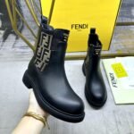 Fendi Filo Boots Black Leather And Ff Fabric Biker Boots 8T8576A379F1Tog - Image 2
