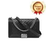[Super Vip 1:1] Chanel Boy Medium Handbag Silver Hardware Black 25cm A67086 Y09953 94305