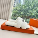 Hermes Shearling Fur Oran Silver Buckle Sandal White - Image 5