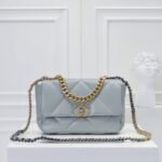 Chanel 19 Flap Bag Shiny Gold And Silver Tone Light Blue 26Cm - Image 2
