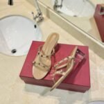 Valentino Garavani Rockstud Skin Heeled Sandals Beige - Image 4