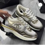 Chanel 23C Sneaker White Gold Silver CC Logo - Image 2