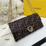 Fendi Tobacco Zucca FF Embossed Continental Envelope Wallet On Chain Brown 19Cm - Image 2