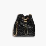 Chanel Draw String Bucket Bag Black 27Cm