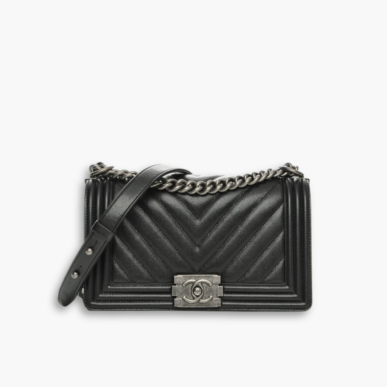 ELG_CNB1025-1.jpg Chanel Boy Chevron Medium Handbag Black 25cm - Image 1