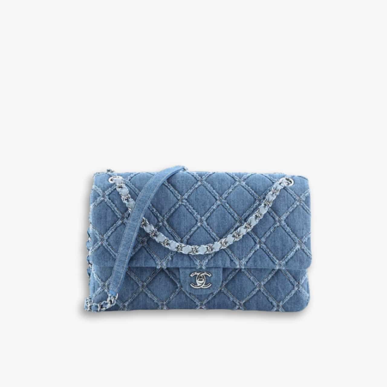 Chanel CC Chain Flap Quilted Denim Jumbo Blue 25cm - Purseglux