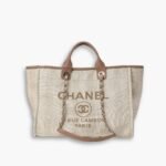 Chanel Deauville Medium Tote Beige And Brown Canvas 38cm
