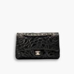 Chanel Flap Bag with Camellia Flower Chain Black 26cm