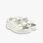 Chanel CC Button Velcro White Sandals Grained Leather