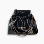 Chanel 22 Shiny Leather Flat Bag Black 45cm