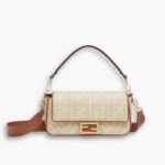 Fendi Baguette Natural Straw Bag With FF Embroidery Beige 26cm 8BR600AP4MF1LMP