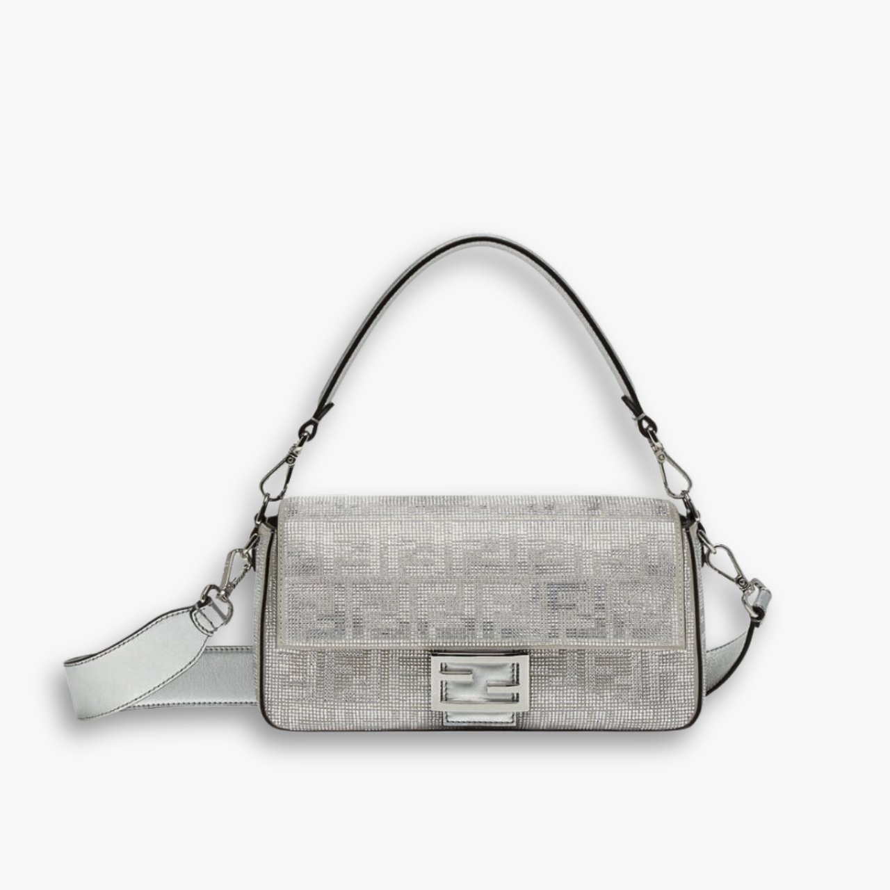 ELG_FDB1009.jpg Fendi Baguette Bag Silver Crystal 25cm - Image 1