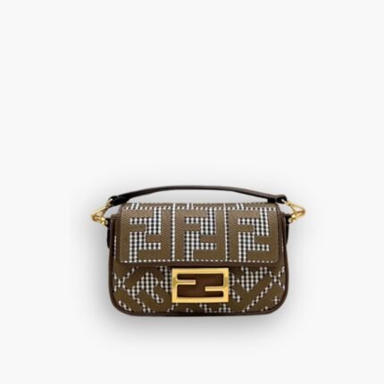 Fendi Baguette Bag With FF Embroidery Brown 19cm