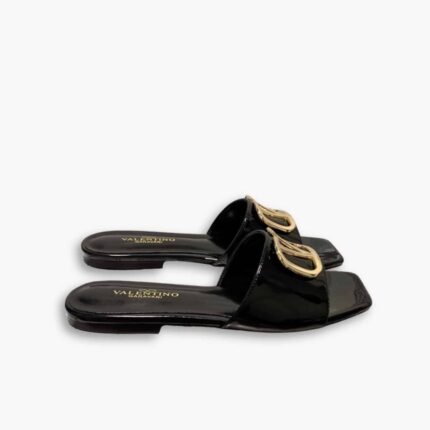 Valentino Vlogo Square Toe Slide Black