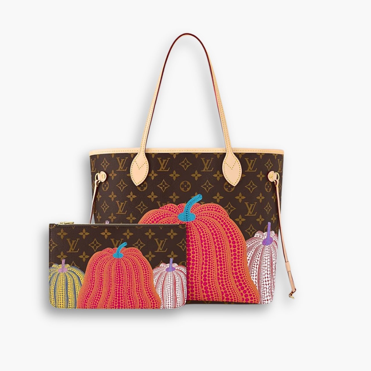 ELG_LVB1002.jpg Louis Vuitton X YK Neverfull MM Monogram Kusama Pumpkin 31cm M46468 - Image 1