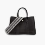 Hermes Garden Party Bag Patterned Strap In Black 30cm