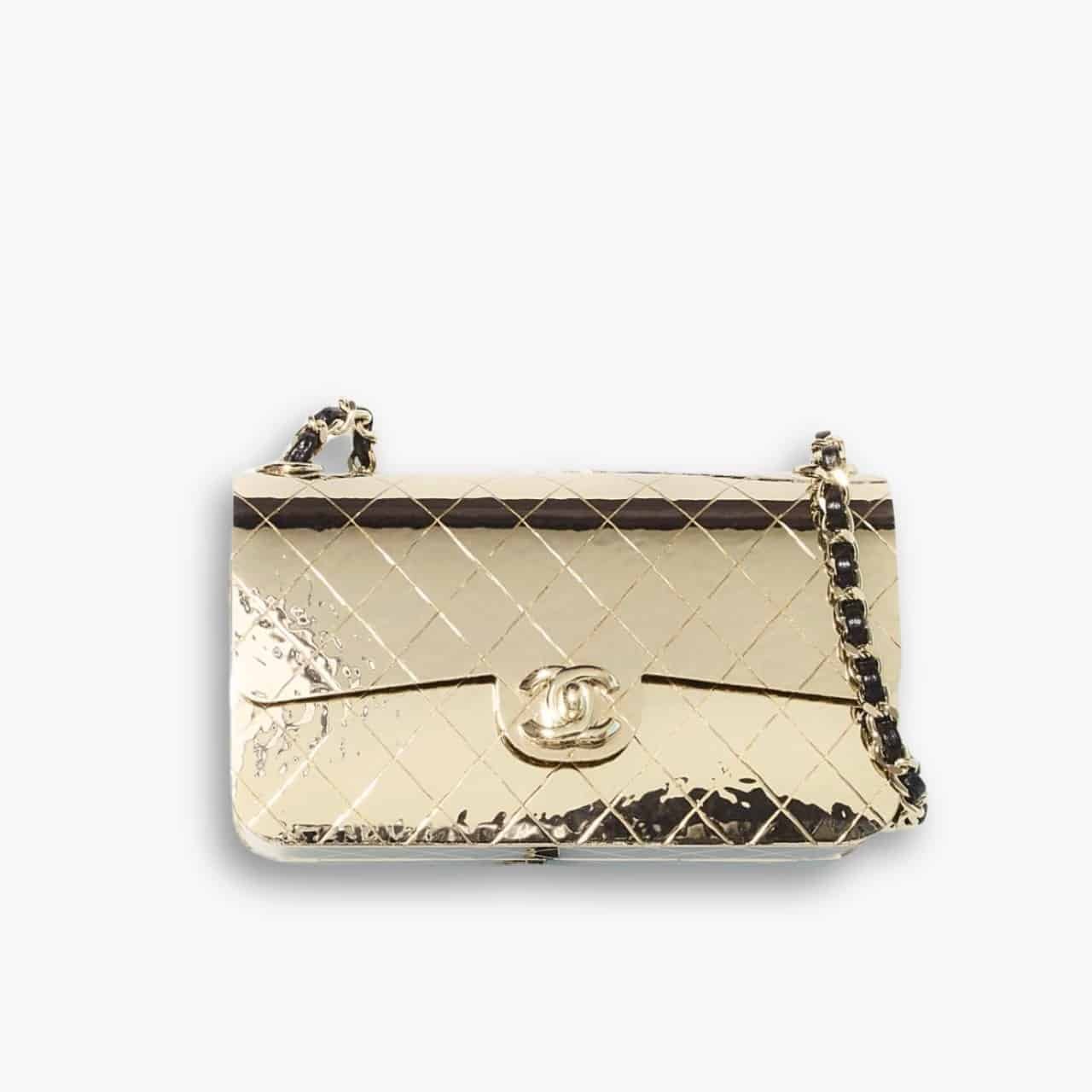 ELG_LVB1150-24.jpg Chanel Quilted Hammered Metal Mini Classic Flap Evening Box Bag Gold 18cm - Image 1