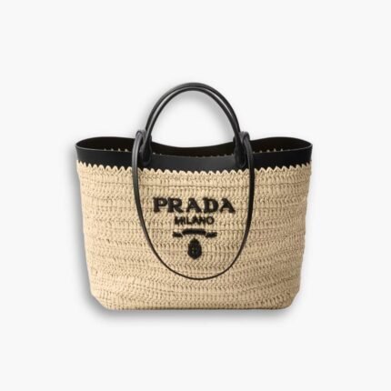 Prada Crochet Tote Bag Tan And Black 33cm 1BG499 2M2Q F0I55 V GOO