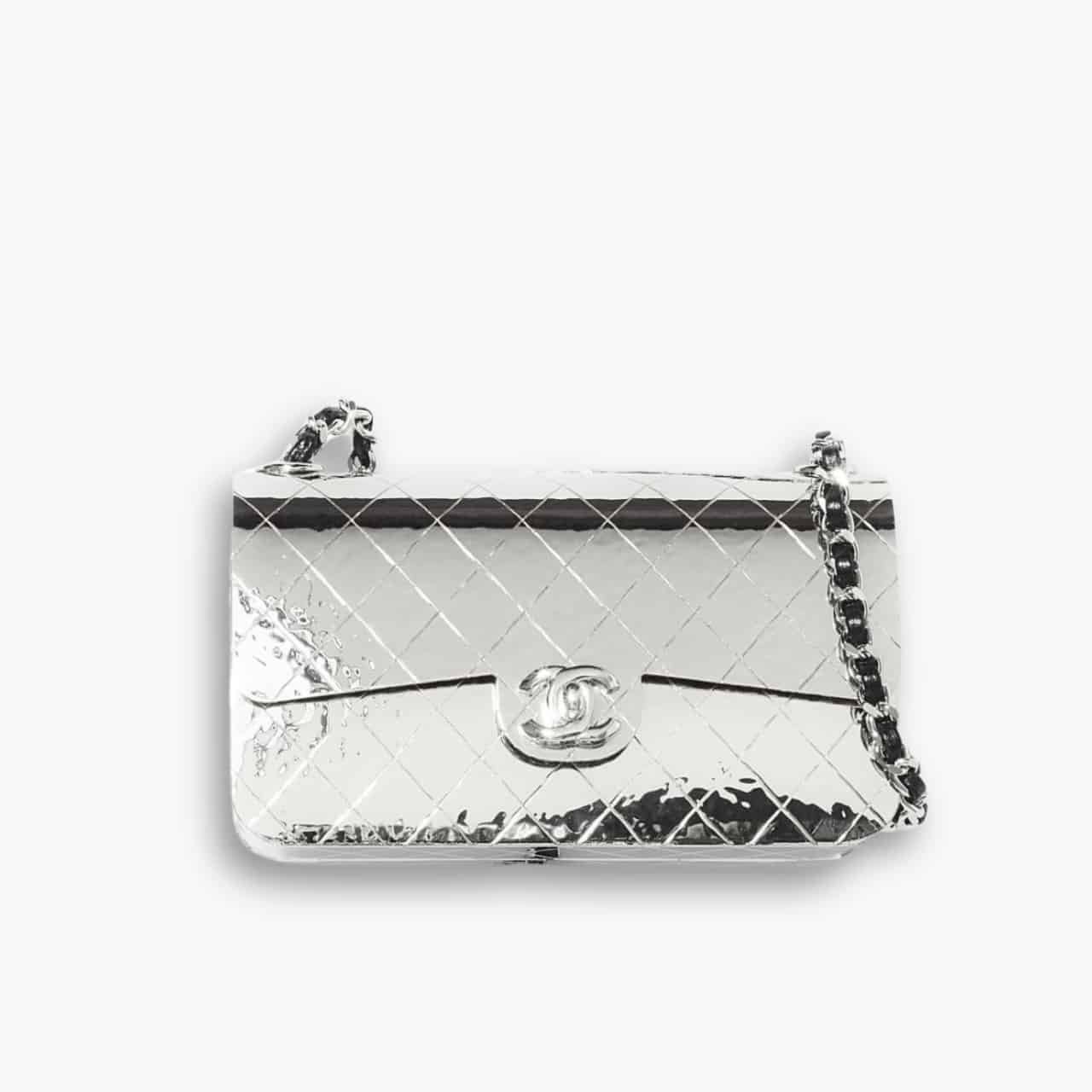 ELG_LVB1150-25.jpg Chanel Quilted Hammered Metal Mini Classic Flap Evening Box Bag Silver 18cm - Image 1