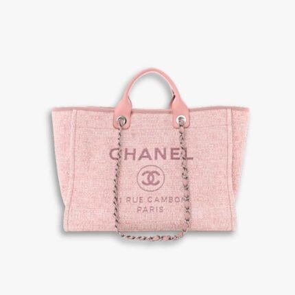 Chanel Deauville Shopping Tote Bag Tweed Pink 37cm