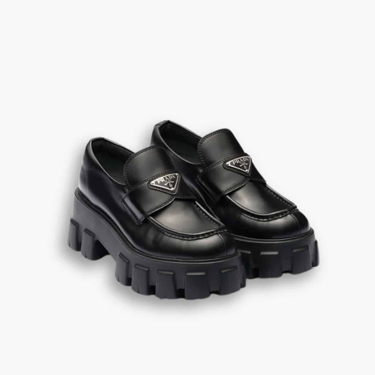 ELG_LVS1007-1-3.jpg Prada Monolith Brushed Leather Loafers In Black 2DE129B4LF0002 - Image 1