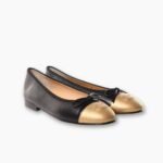 Chanel Leather Cap Toe Ballet Flats Black Gold